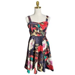Eva Rose Vtg Floral Sleeveless Fold-Over 1950s Retro Style Swing Dress Medium